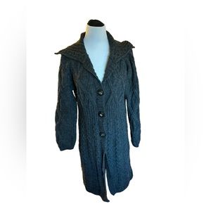 Aran Crafts Women’s Dark Gray Long Irish‎ Wool Cardigan